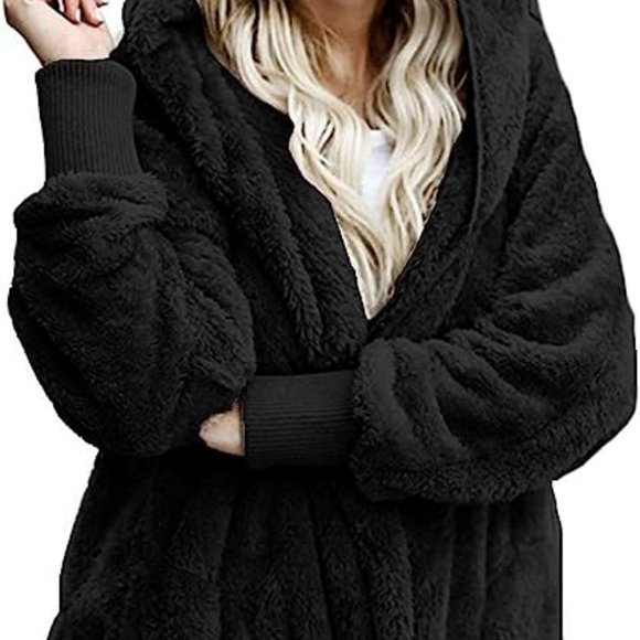 Soft Fuzzy Fleece Hooded Cardigan Sweater M *NEW* - Picture 2 of 4